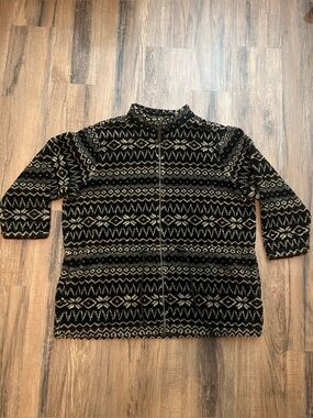Denim & Co Fair Isle Jacket Women’s Sz 2X Full Zip Brown Fleece LS Granola Cozy